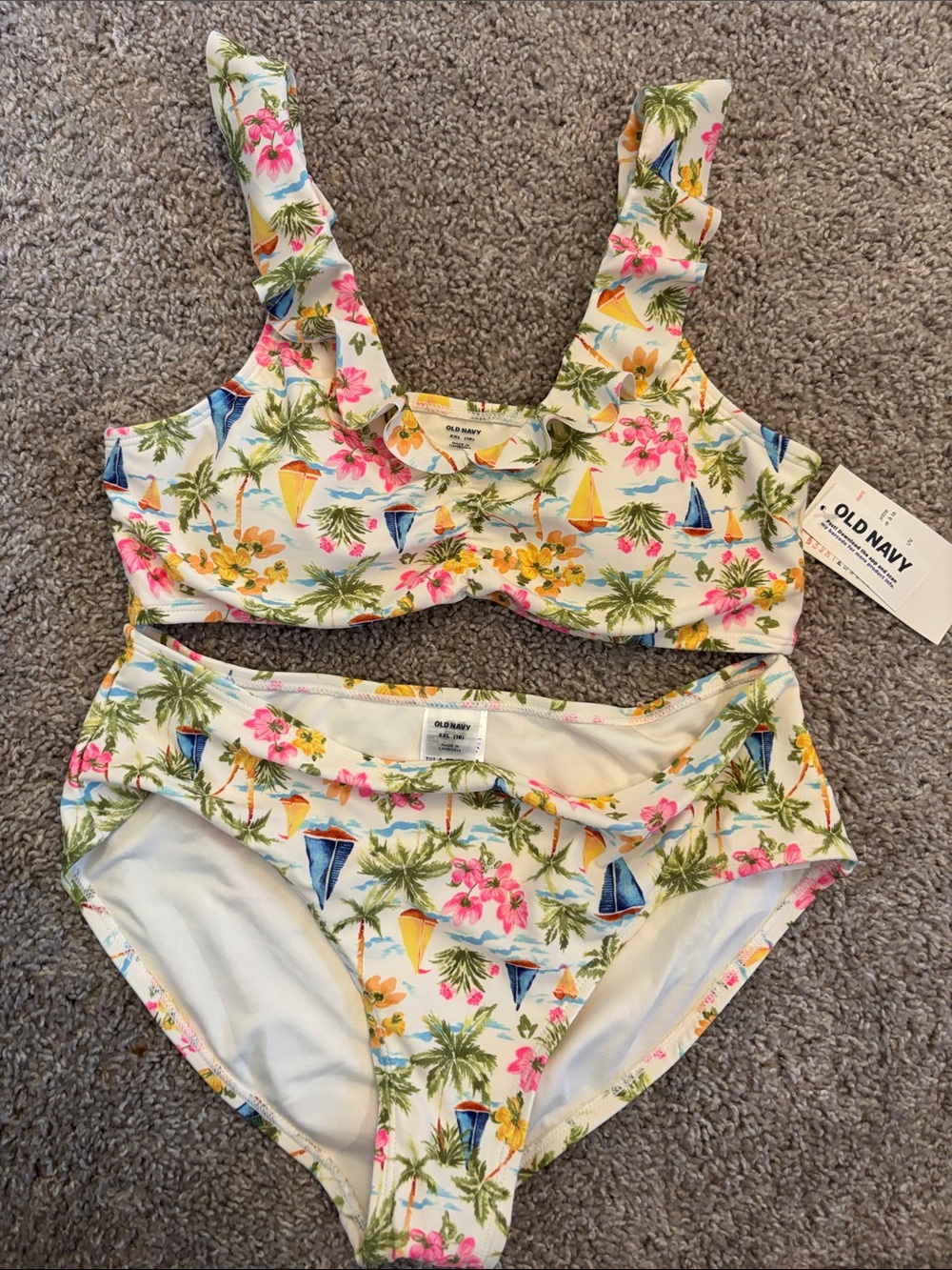 Old Navy White Tropical Floral & Sailboat Girls' Two-Piece Bikini Set